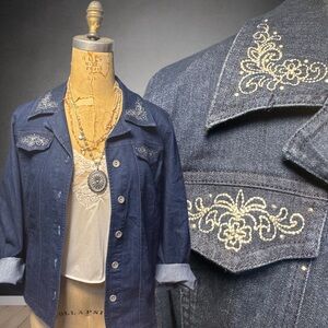 Vintage Alfred Dunner Embroidered Denim Jacket or button down with Accents